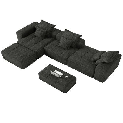 Modern Oversized Modular Sectional Sofa, Sparkling Fabric Soft Cushion Sofa With 6 Pillows, 6 Pieces Diy Combination Tufted Sofa, No Assembly Required - Black