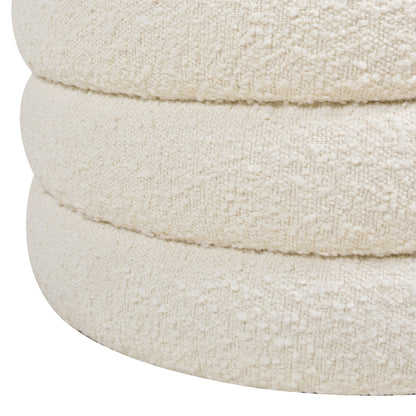 Fuji - Oversized Round Storage Ottoman - Ivory White