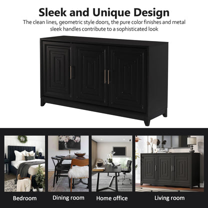 TV Stand For TVs Up To 65", Modern Entertainment Center Media Console Cabinet With 2 Spacious Storage Space, Solid Wood Legs For Living Room - Black