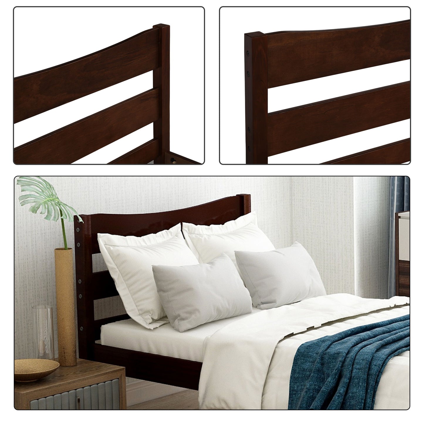 Twin Size Platform Bed With Headboard And Slat Support - Espresso