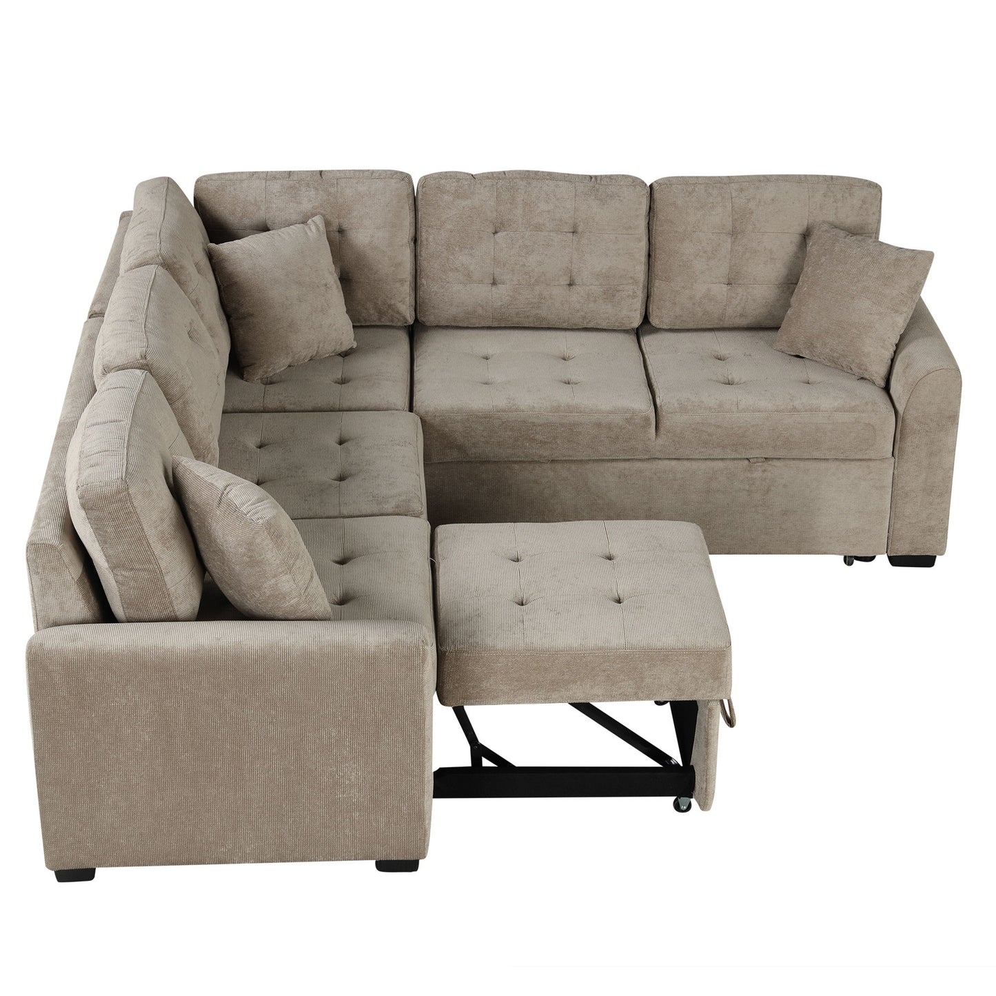 L-Shape Sofa Bed Pull-Out Sleeper Sofa With Wheels, USB Ports, Power Sockets For Living Room - Khaki