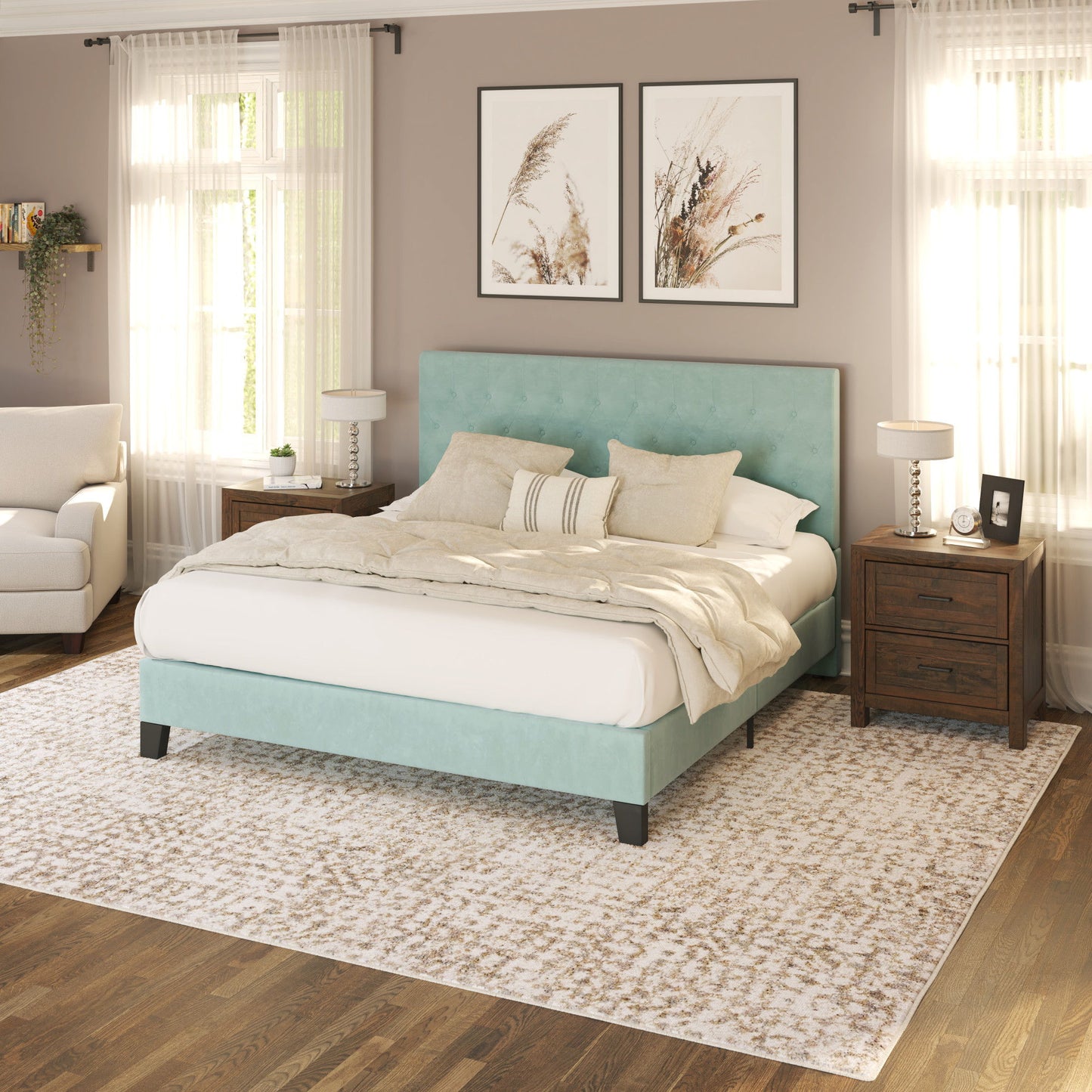 Luma - California King Upholstered Bed - Light Blue