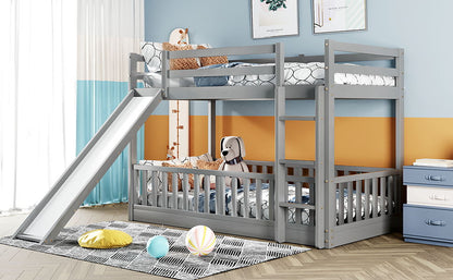 Twin Over Twin Classic Bunk Bed & Slide And Ladder - Gray