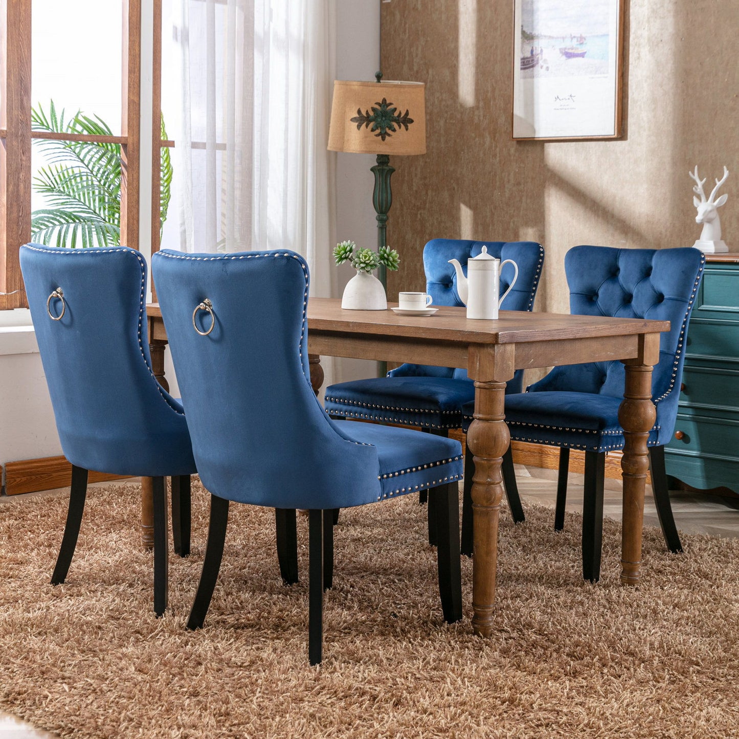 Nikki - Modern, High-End Tufted Solid Wood Contemporary Velvet Upholstered Dining Chair With Wood Legs Nailhead Trim (Set of 2) - Blue
