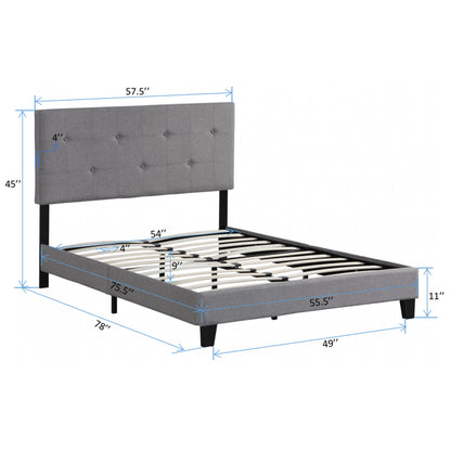 Full Size Upholstered Platform Bed Frame With Button Tufted Linen Headboard And Wood Slat Support - Gray