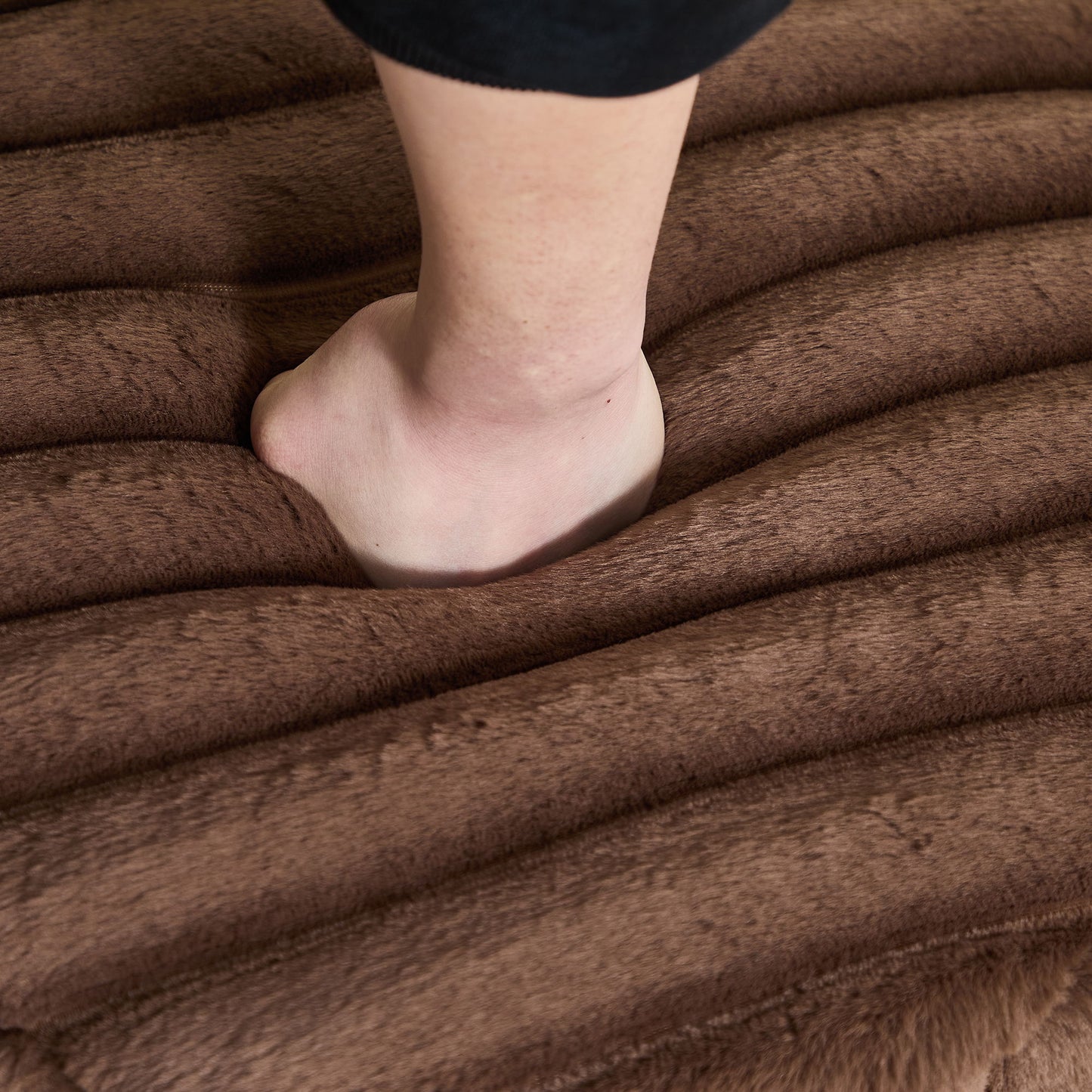 Upholstered Round Pouf Ottoman Foot Rest With Black Metal Legs - Brown