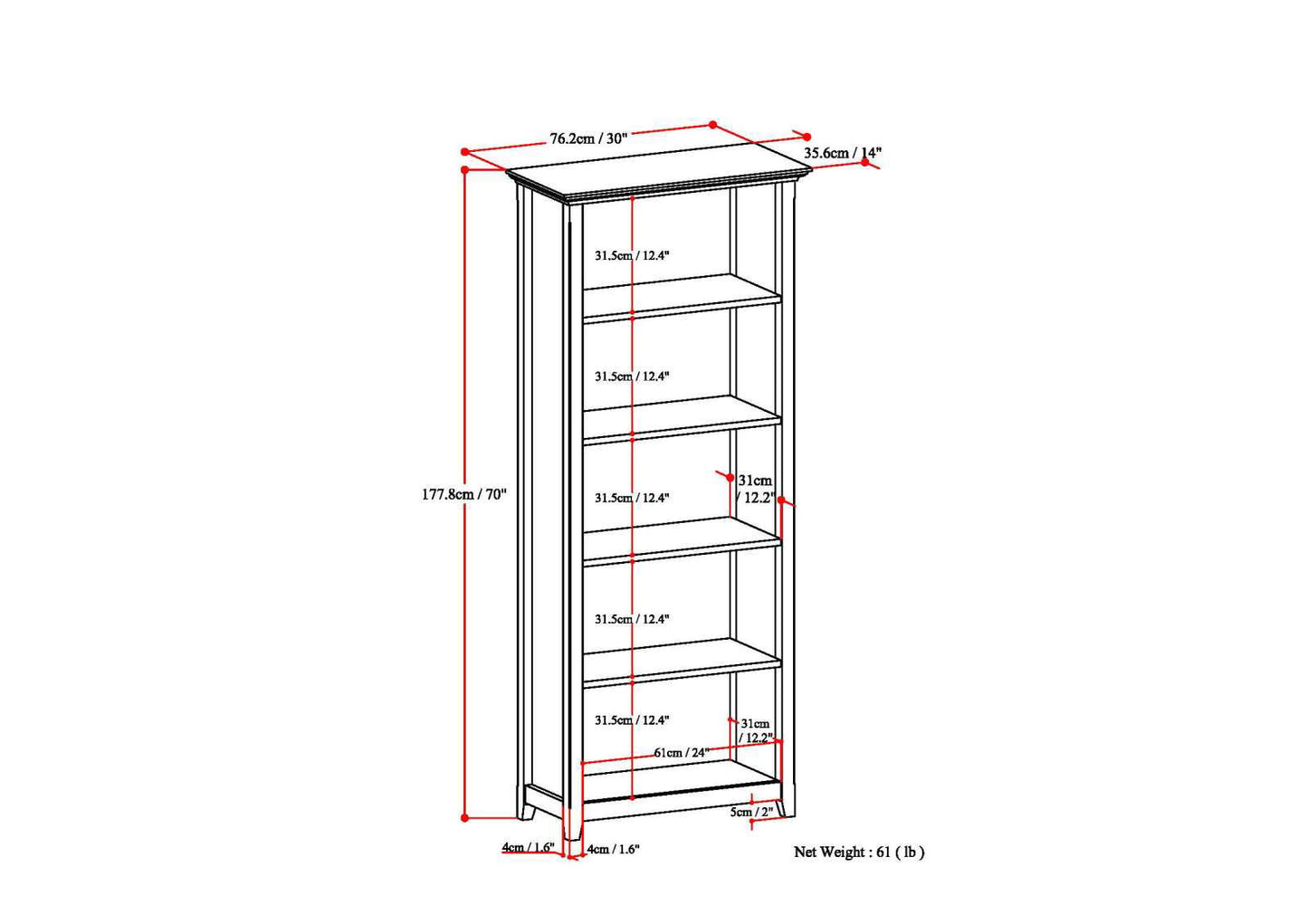 Amherst - 5 Shelf Bookcase - White