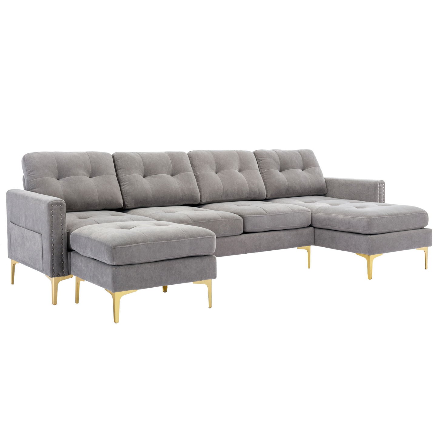 Convertible Sectional Sofa Couch With Movable Ottoman - Light Gray