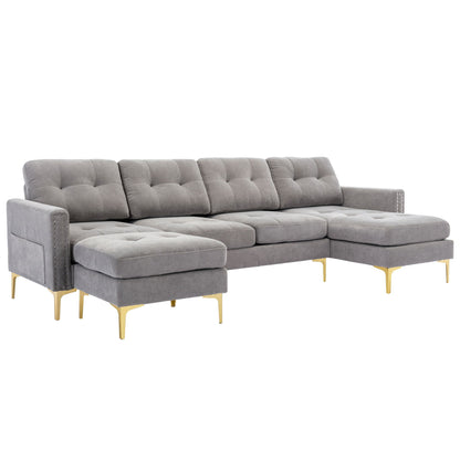 Convertible Sectional Sofa Couch With Movable Ottoman - Light Gray