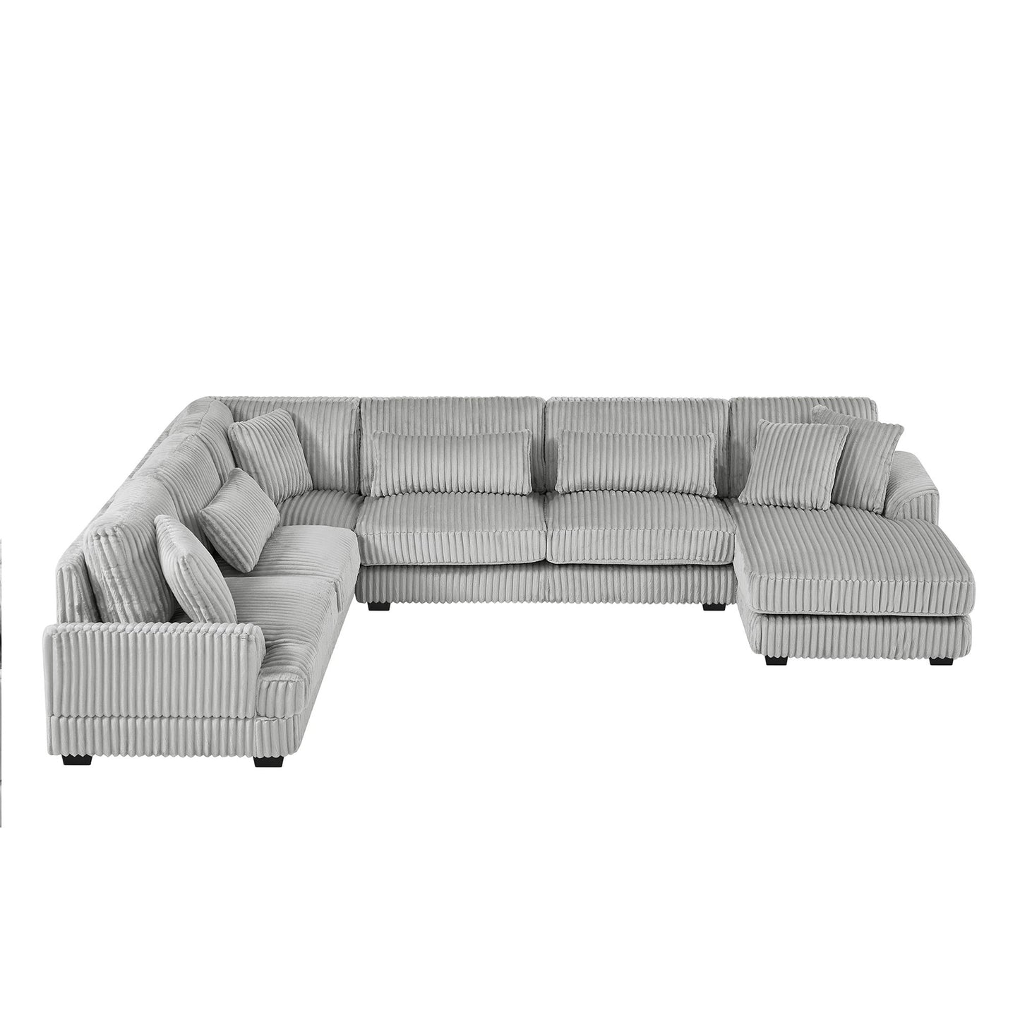 Oversized Sectional Sofa U - Shaped Sofa Couch Modern Sofa Upholstered In Soft Corduroy With A Chaise Lounge For Living Room - Gray