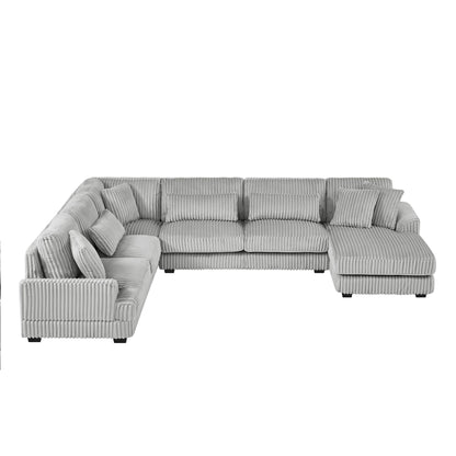 Oversized Sectional Sofa U - Shaped Sofa Couch Modern Sofa Upholstered In Soft Corduroy With A Chaise Lounge For Living Room - Gray