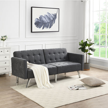 Futon Sofa Bed Convertible Folding Lounge Couch, Armrests - Dark Gray