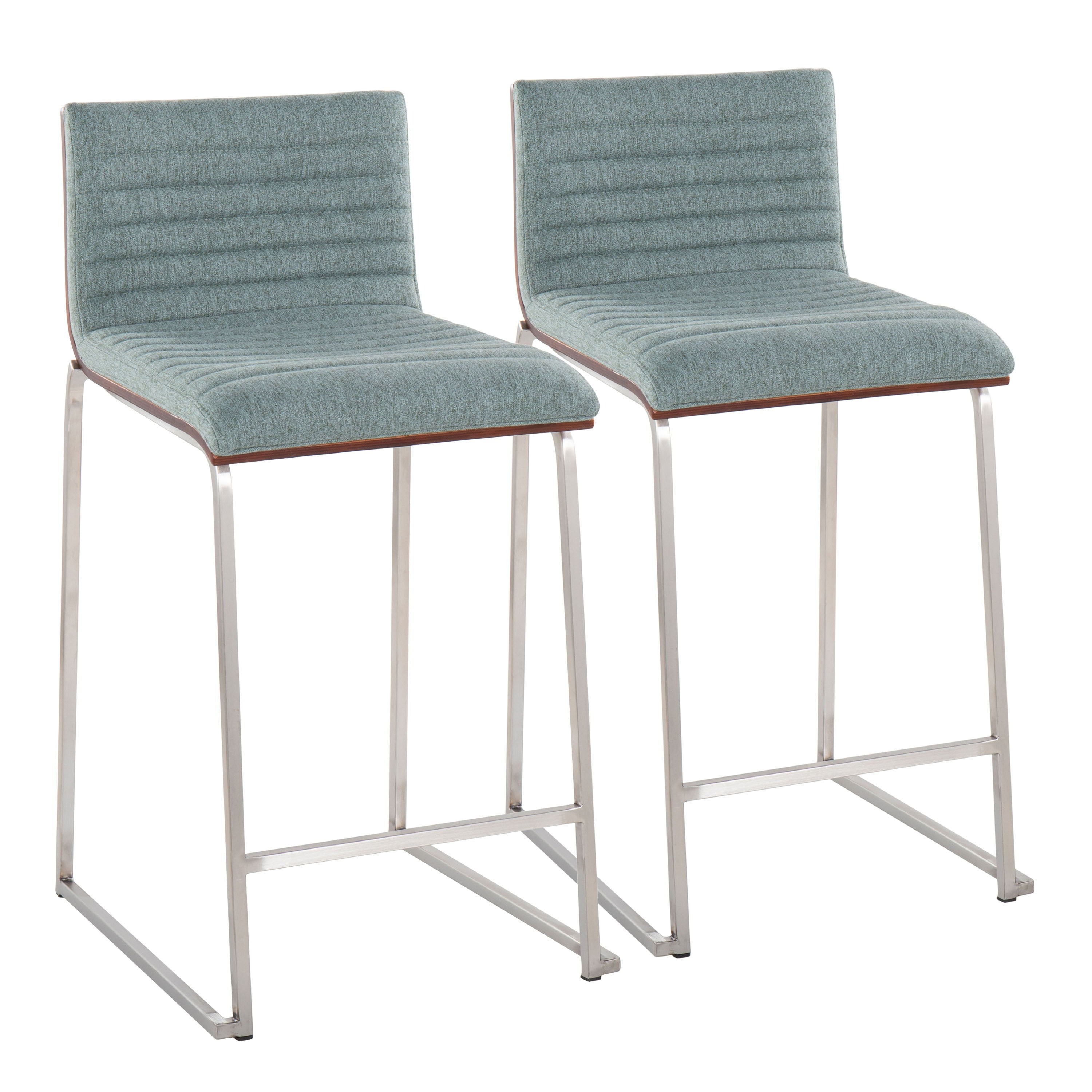 Mason Mara - Contemporary Fixed Height Counter Stool (Set of 2) - Walnut / Green