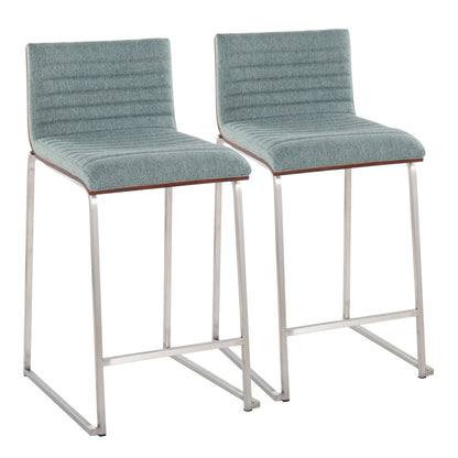 Mason Mara - Contemporary Fixed Height Counter Stool (Set of 2) - Walnut / Green