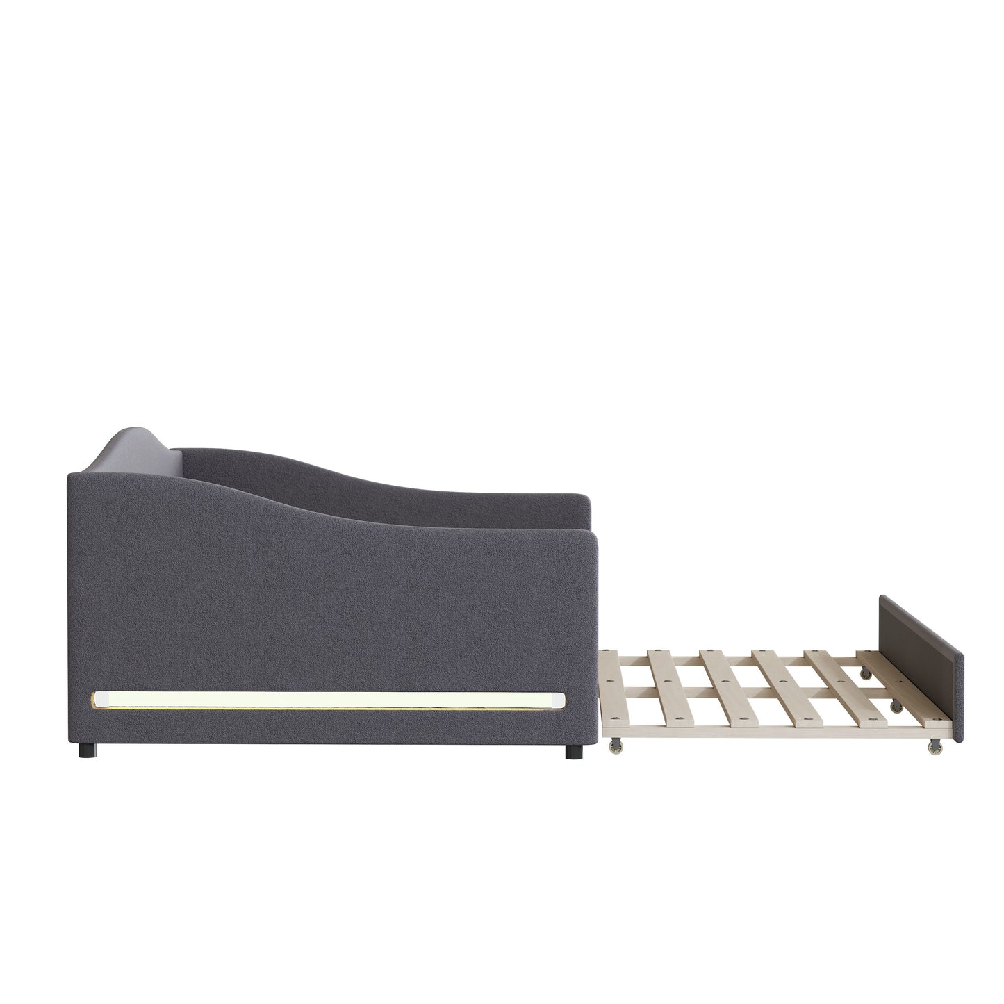 Full Size Upholstered Daybed With Light And Trundle - Gray