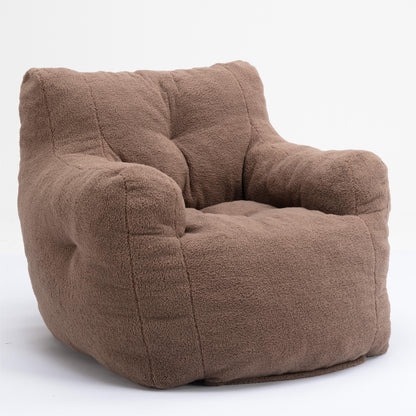 Soft Teddy Fabric Tufted Foam Bean Bag Chair With Teddy Fabric - Coffee