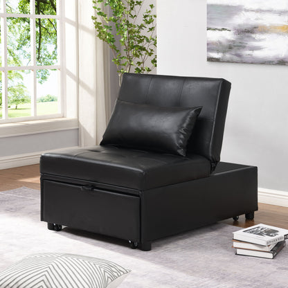 Folding Ottoman Sofa Bed Multi Functional Space Saving Design - Black