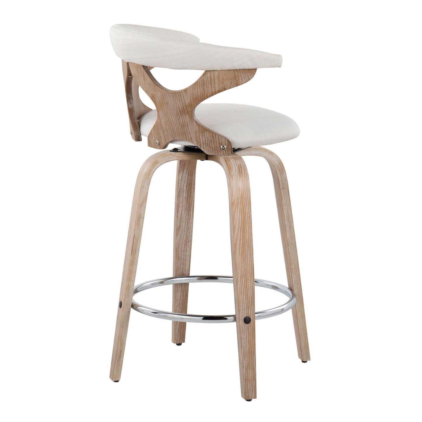 Gardenia - Contemporary Fixed Height Counter Stool With Swivel With Round Footrest (Set of 2) - White Washed / Cream