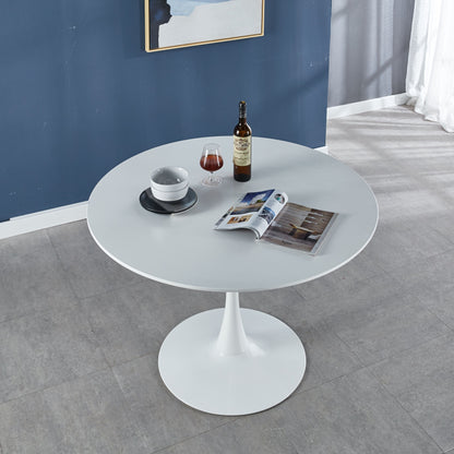 Tulip Table Mid-Century Dining Table For 4-6 People With Round MDF Table Top, Pedestal Dining Table, End Table Leisure Coffee Table - White