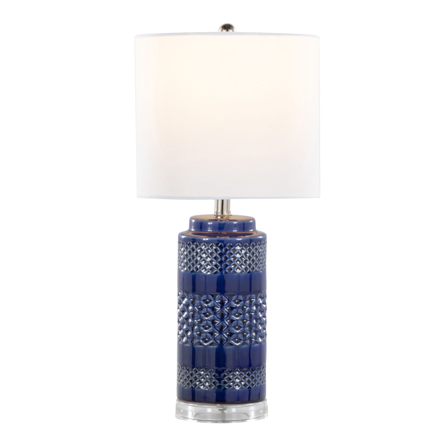 Casa - Contemporary Table Lamp (Set of 2) - Glossy Navy Crackle / Polished Nickel / White