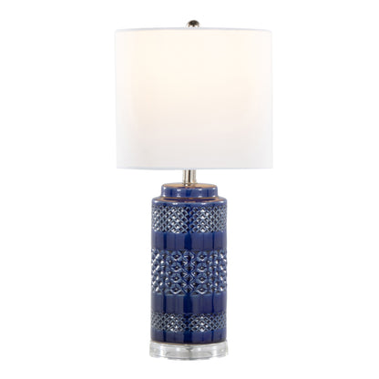 Casa - Contemporary Table Lamp (Set of 2) - Glossy Navy Crackle / Polished Nickel / White