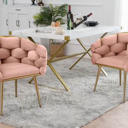 Luxury Modern Simple Leisure Velvet Single Sofa Chair Bedroom Lazy Person Household Dresser Stool Manicure Table Back Chair (Set of 2) - Pink