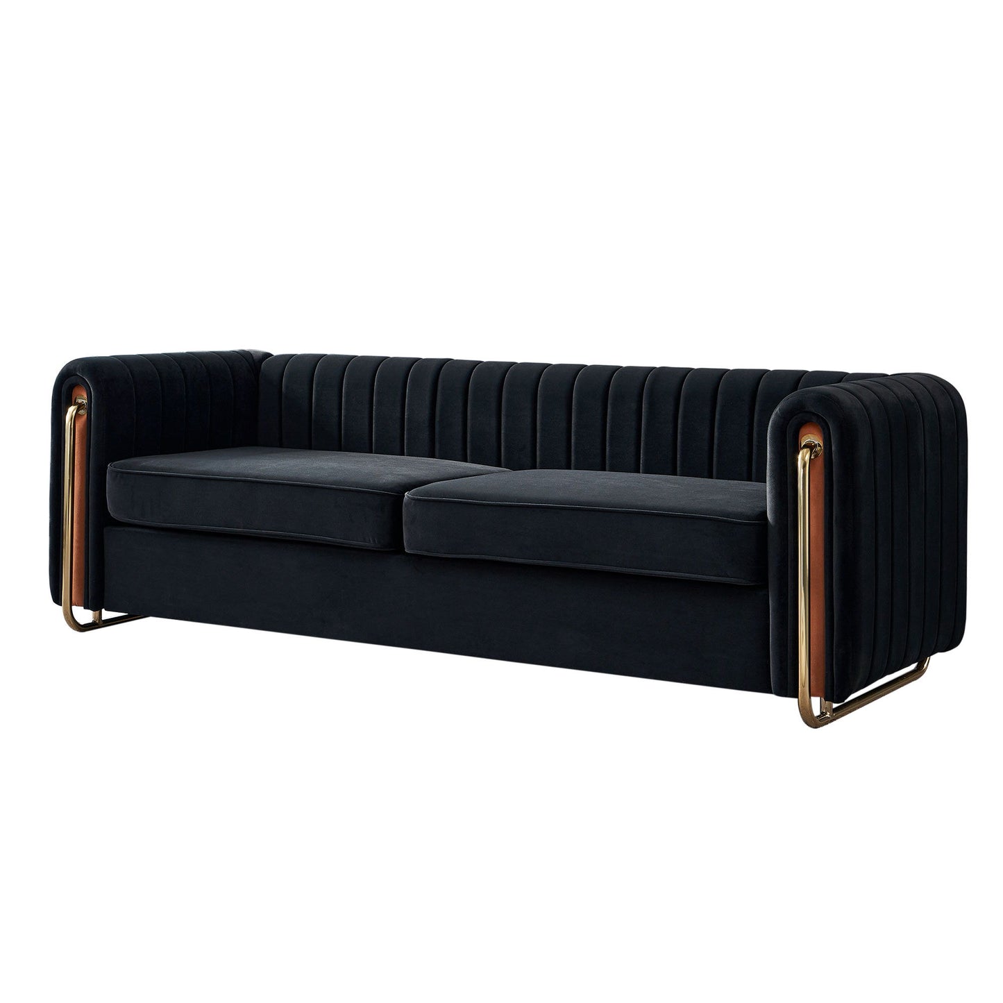 Contemporary Velvet Sofa Couch For Living Room - Black