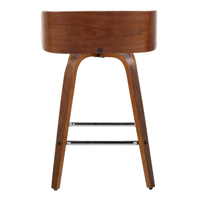 Maya - Mid-Century Modern Fixed Height Counter Stool & Swivel With Square Footrest (Set of 2) - Walnut / Charcoal