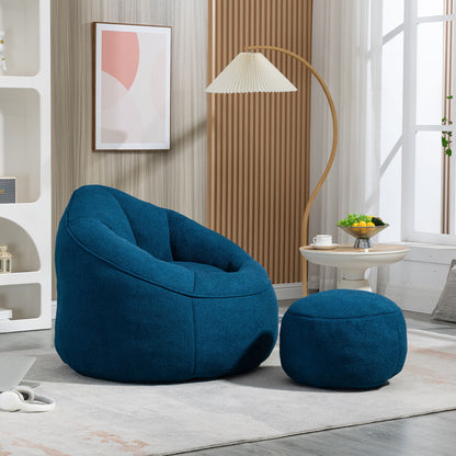 Bedding Bean Bag Sofa Chair High Pressure Foam Bean Bag Chair Adult Material With Padded Foam Padding Compressed Bean Bag With Footrest - Blue