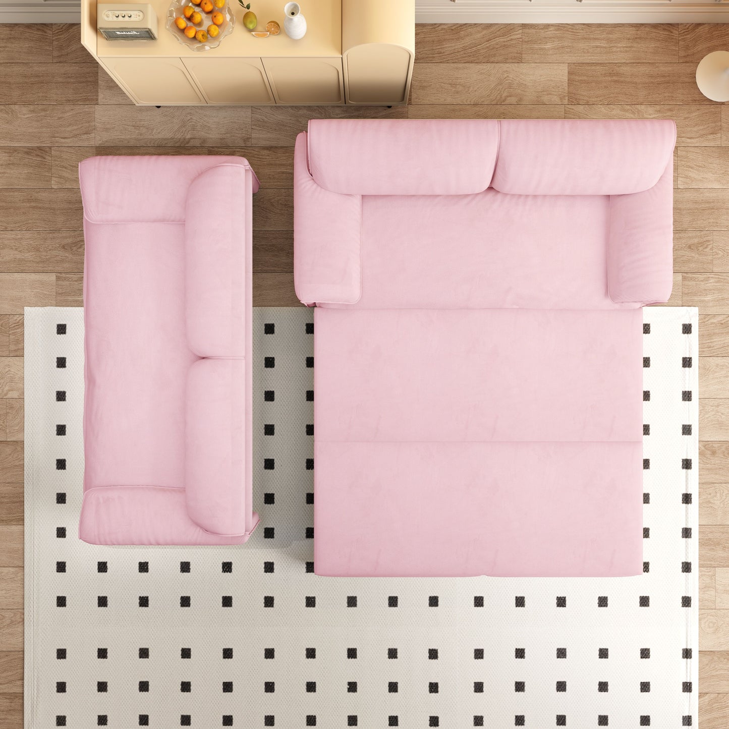 Queen Pull Out Sofa Bed, 3 In 1 Convertible Sleeper Sofa With Side Storage Multifunctional Velvet Loveseat Bed For Living Room - Pink