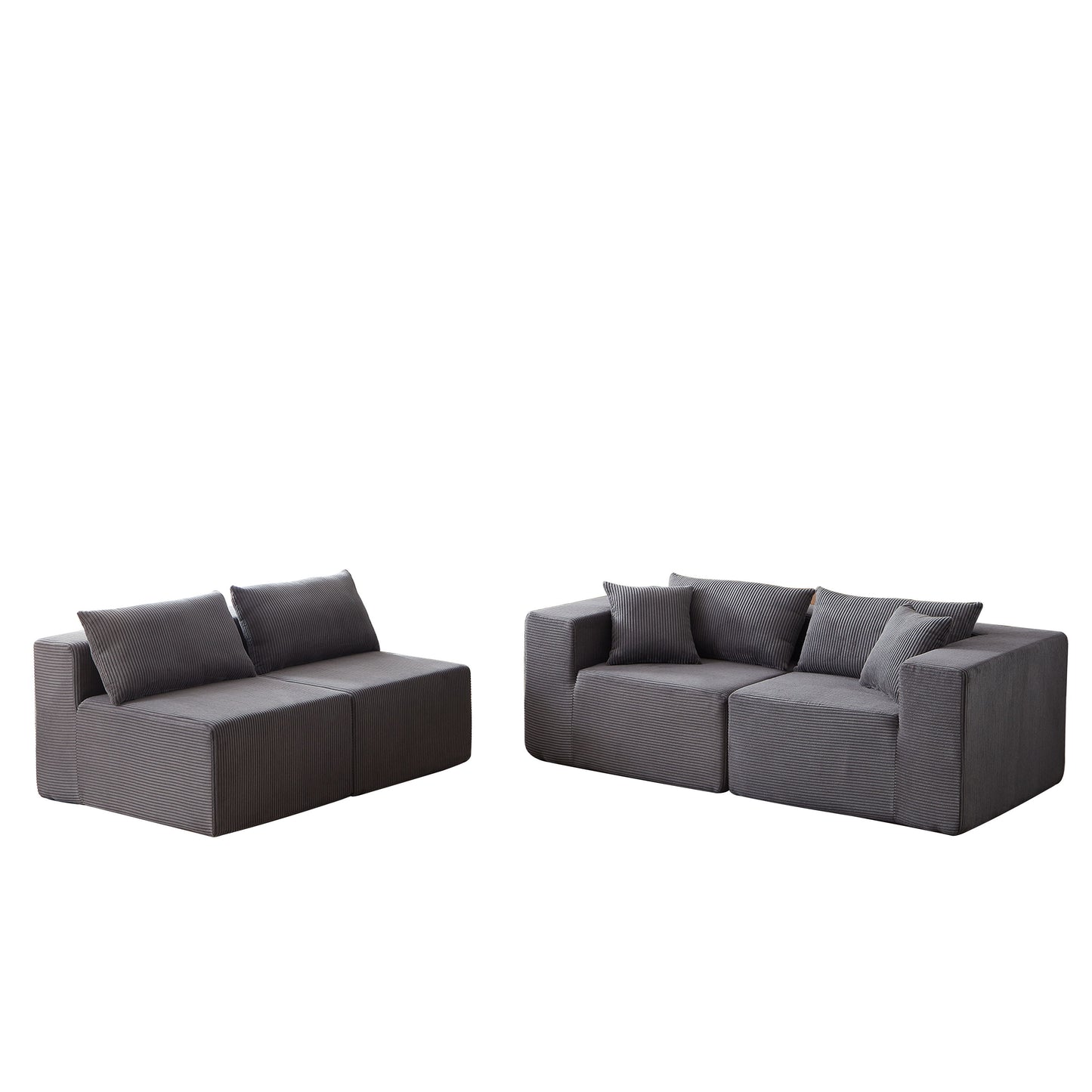 Corduroy Modular L Shaped Sectional Sofa, Luxury Floor Couch Set, 4 Piece Free Combination - Gray