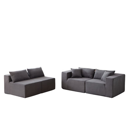 Corduroy Modular L Shaped Sectional Sofa, Luxury Floor Couch Set, 4 Piece Free Combination - Gray