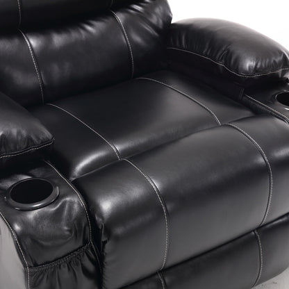 Large Size Electric Power Lift Recliner Chair Sofa, 8 Point Vibration Massage And Lumber Heat, Remote Control, Side Pockets And Cup Holders - Black
