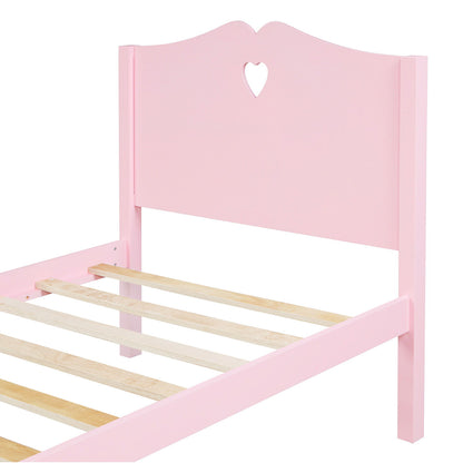 Twin Size Platform Bed With Headboard, Footboard And Slat Support - Pink