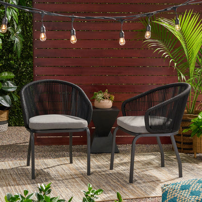 Outdoor Accent Chair With Rope Weave And Metal Frame (Set of 2) - Gray