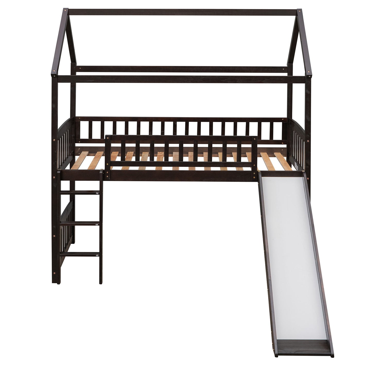 Twin House Loft Bed With Slide - Espresso