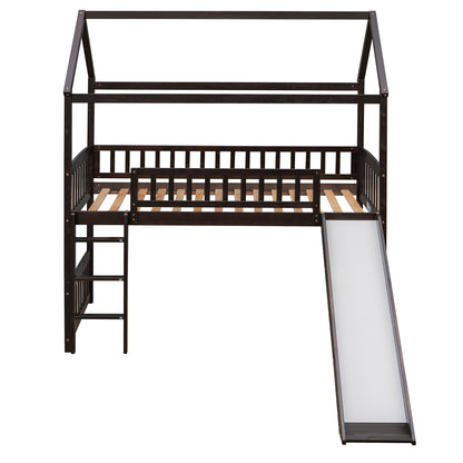 Twin House Loft Bed With Slide - Espresso