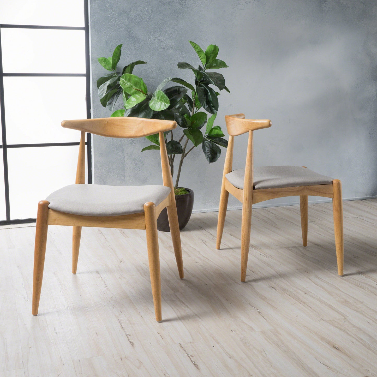 Candescent - Dining Chair With Curved Back And Wood Frame (Set of 2) - Beige