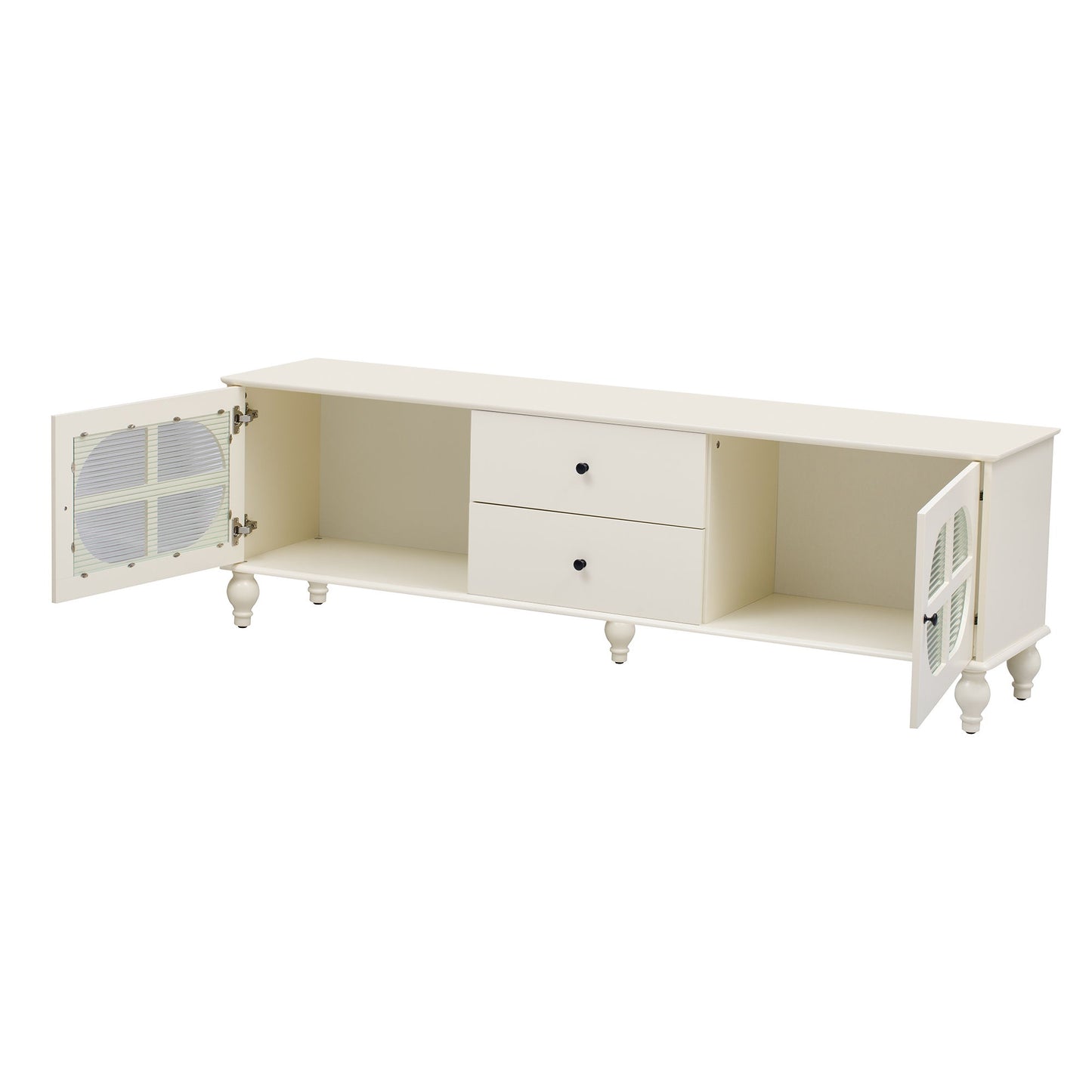 Modern TV Stand For TVs Up To 75", Entertainment Center Media Console With Fluted Glass Doors, 5 Solid Wood Legs For Living Room - Antique White