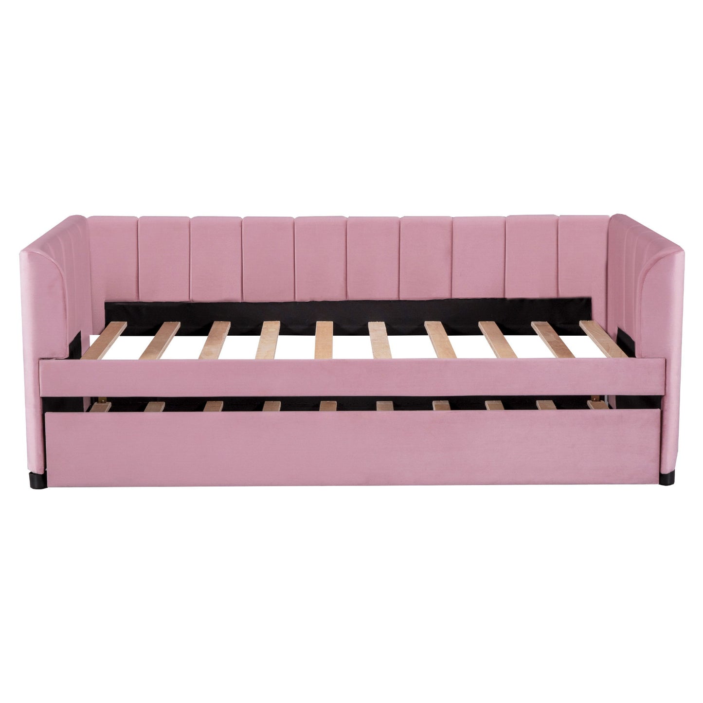 Twin Size Upholstered Daybed With Ergonomic Design Backrest And Trundle - Pink