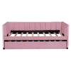 Twin Size Upholstered Daybed With Ergonomic Design Backrest And Trundle - Pink