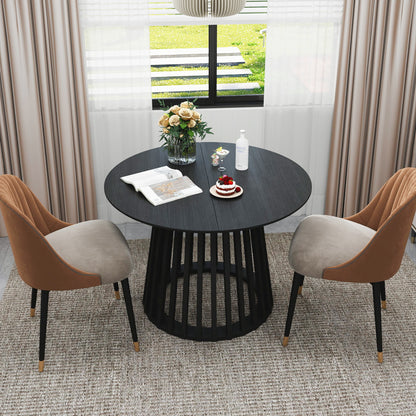 Modern Round Coffee Table With Grille Molding For Living Room, Bedroom, Or Balcony - Black
