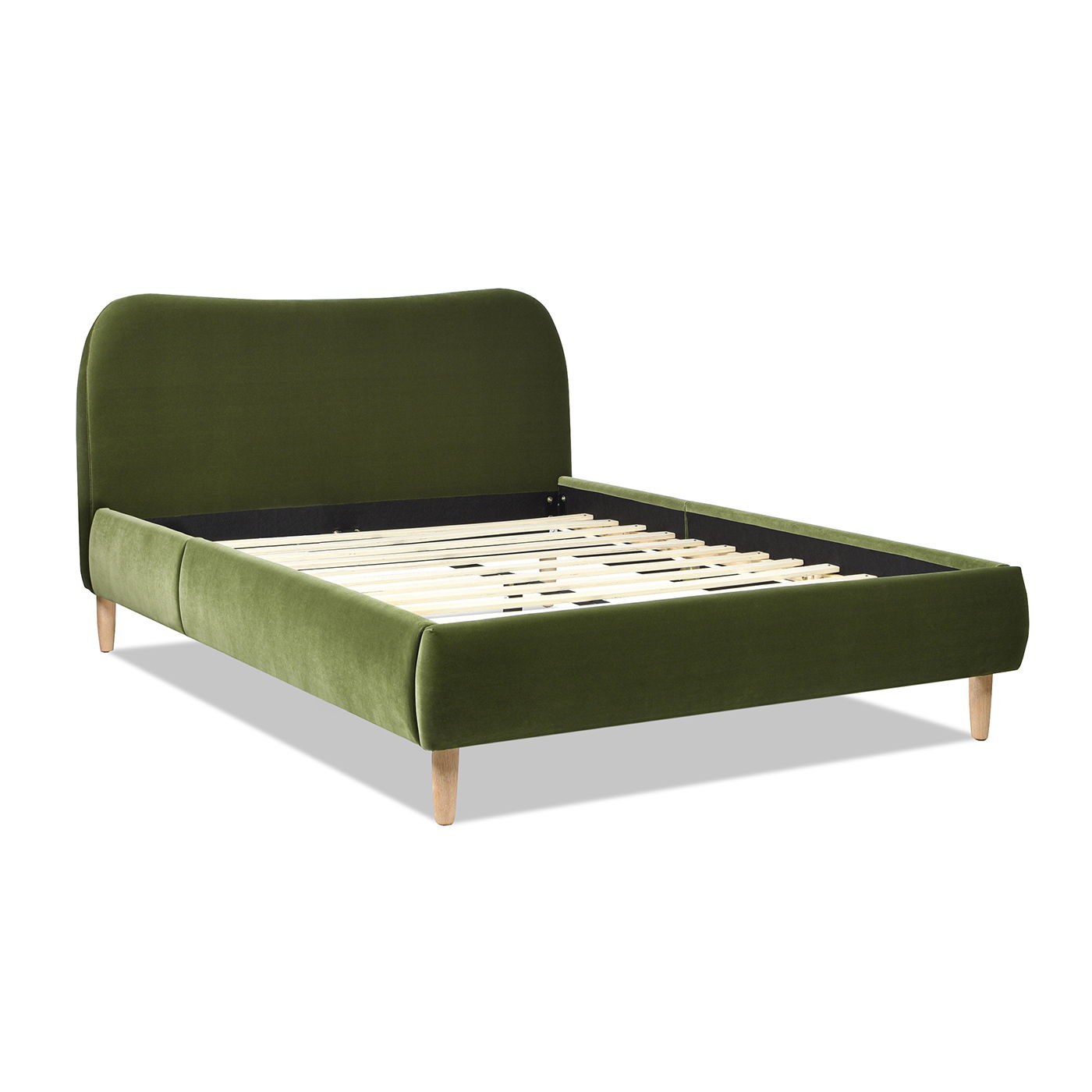 Roman - Queen Curved Headboard Upholstered Platform Bed - Olive Green