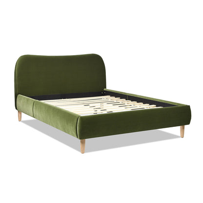 Roman - Queen Curved Headboard Upholstered Platform Bed - Olive Green