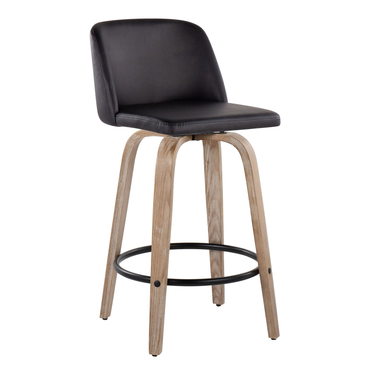 Toriano - Contemporary Fixed Height Counter Stool With Swivel With Round Footrest (Set of 2) - Whitewashed / Black