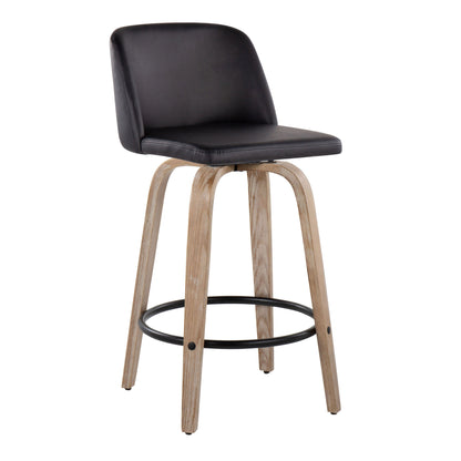 Toriano - Contemporary Fixed Height Counter Stool With Swivel With Round Footrest (Set of 2) - Whitewashed / Black