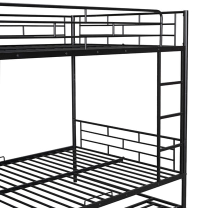 Full Over Full Bunk Bed With Shelf And Guardrails - Black