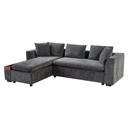 Modern L Shaped Sectional Sofa With Storage Chenille, Upholstered Couch - Gray