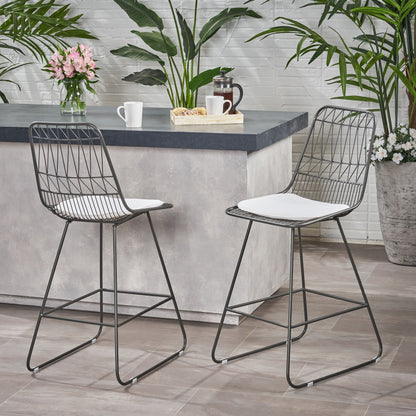 Yearning - Iron Counter Stool With Water Resistant Cushion - Gray / Ivory