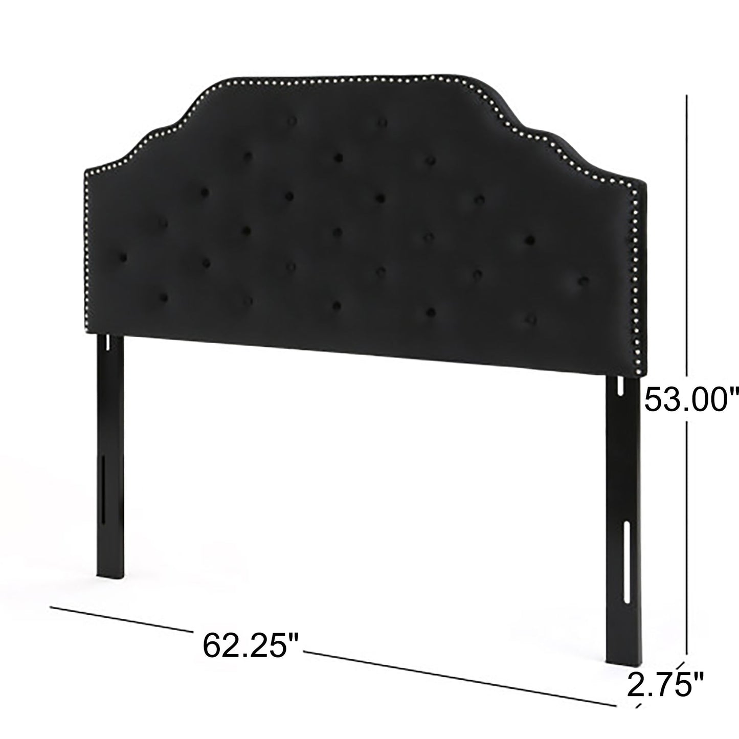 Charismatic - Queen & Full Size Headboard With Button Tufting And Nailhead Trim - Black
